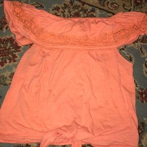 Off-the-shoulder orange tie up shirt size S